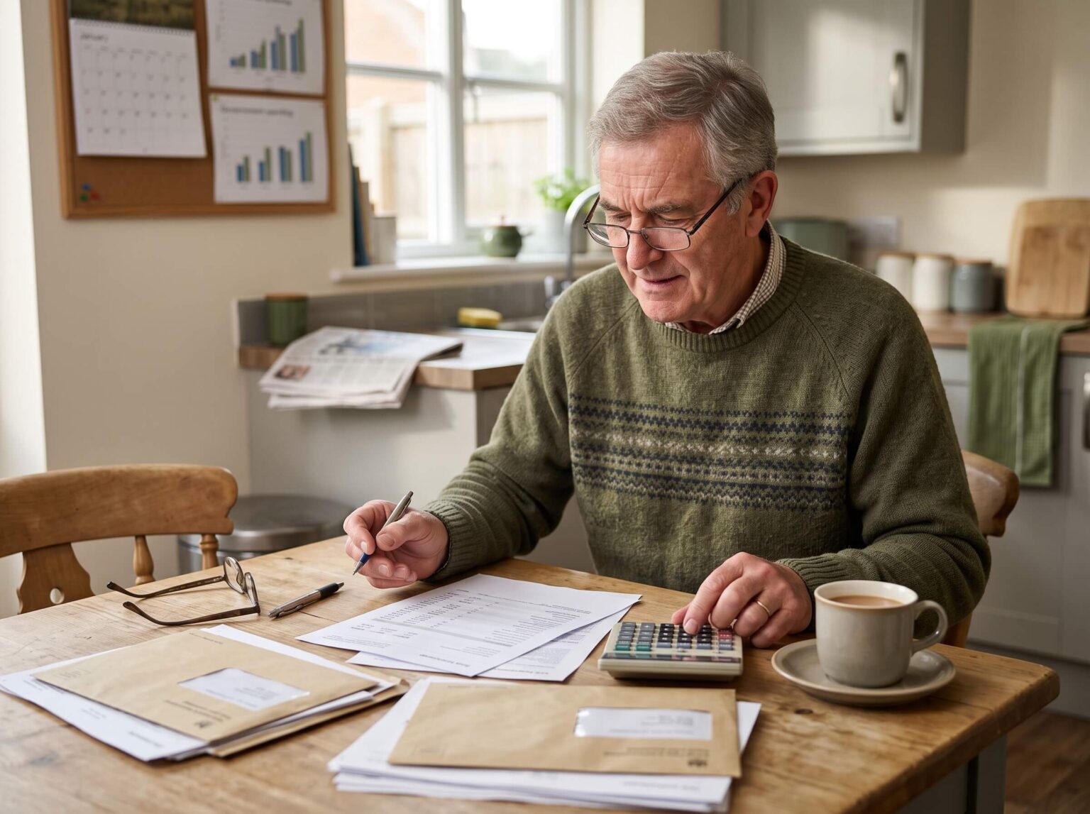 An elderly man calculating his pension tax
